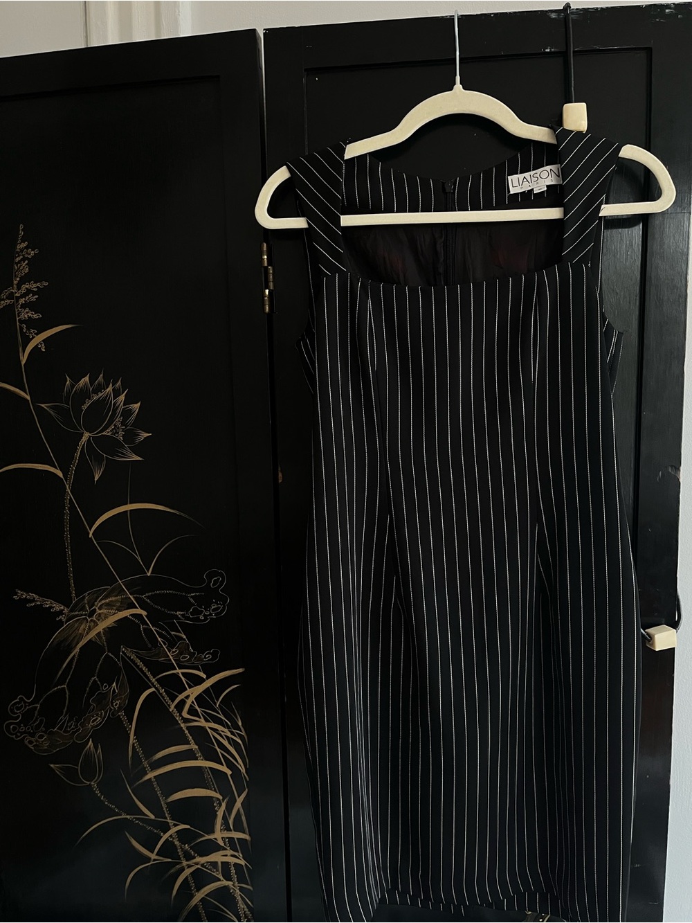 Black Pinstripe Sleeveless Dress